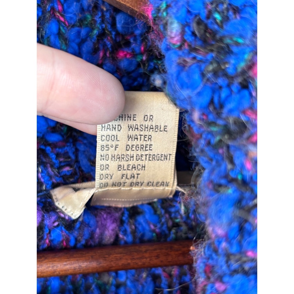 Vintage 80s Bright Blue Multi-Color Cowl Neck Pullover Sweater L Unique Dopamine - Picture 3 of 8
